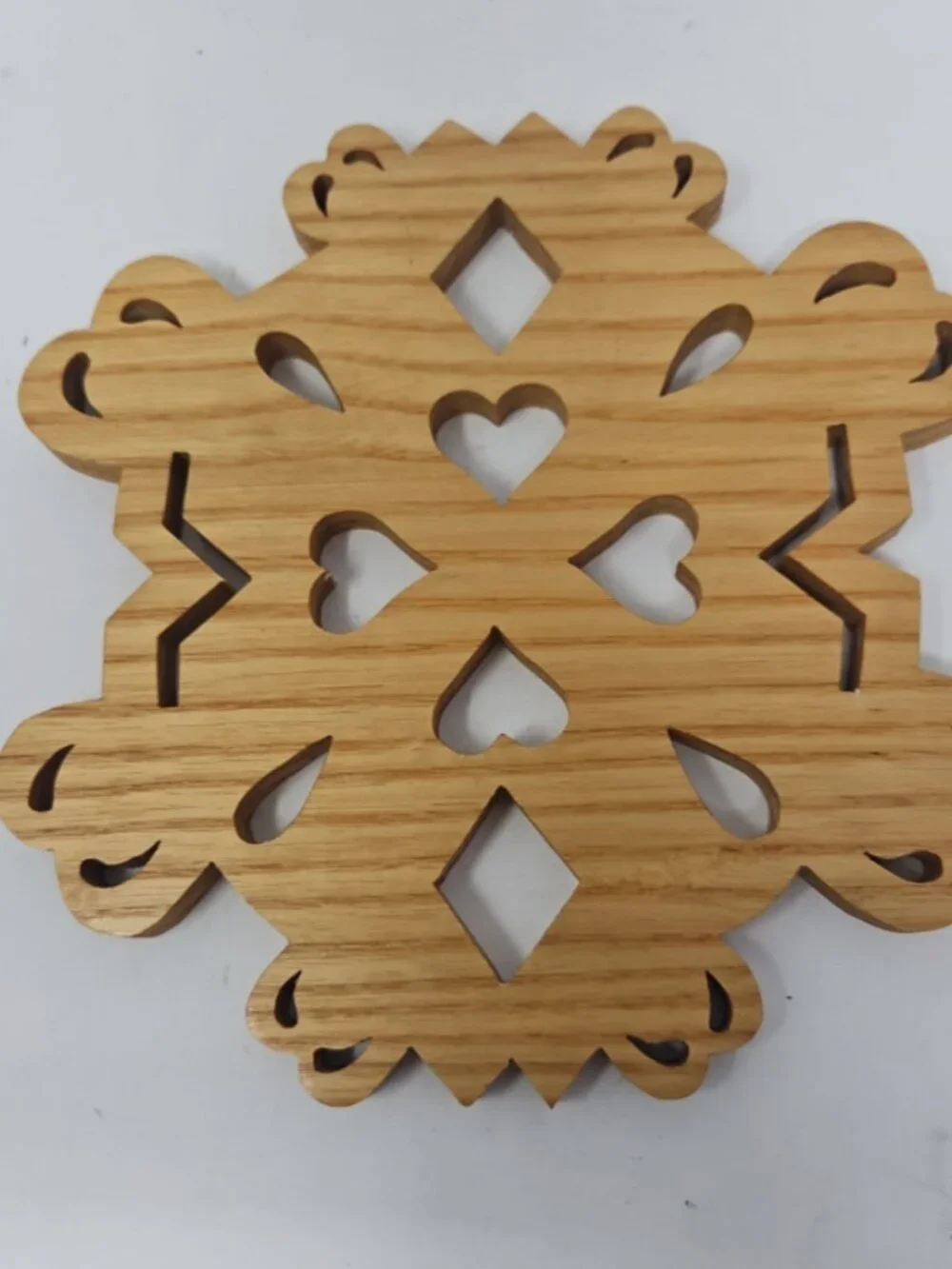 Vintage 1980s Fret Heart Cut Out Wood Trivet Hot Plate Grannycore Cottagecore